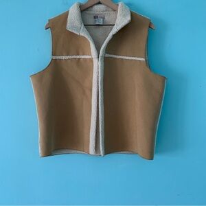 Faded Glory Vintage Suede Sherpa Vest Brown XL Southwestern Boho Navajo Cowgirl